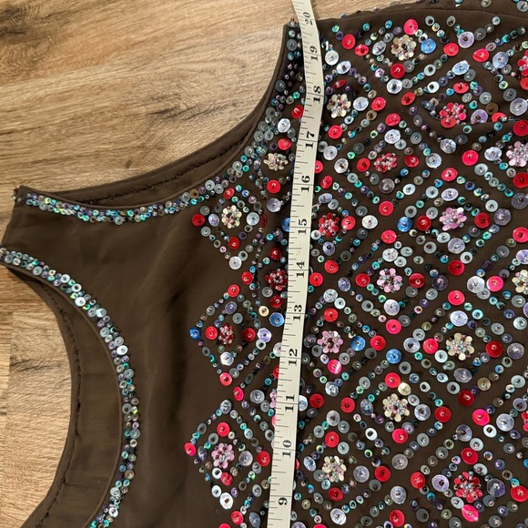 Anthropologie Carnation Lilly Blouse Women’s L Brown Sequin Beaded Sheer Boho - Picture 9 of 12
